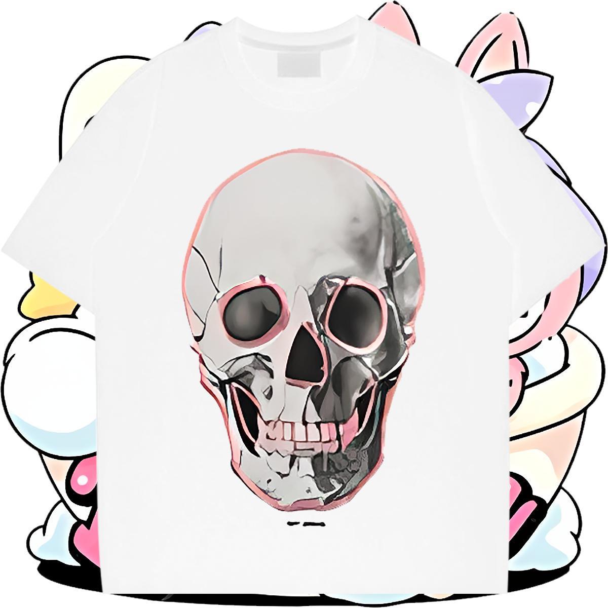 Classic T-Shirts for Men 230g Pure Cotton skull Street Skull Breathable Short Sleeve Mens Tshirts Fashion Casual Tee Shirt