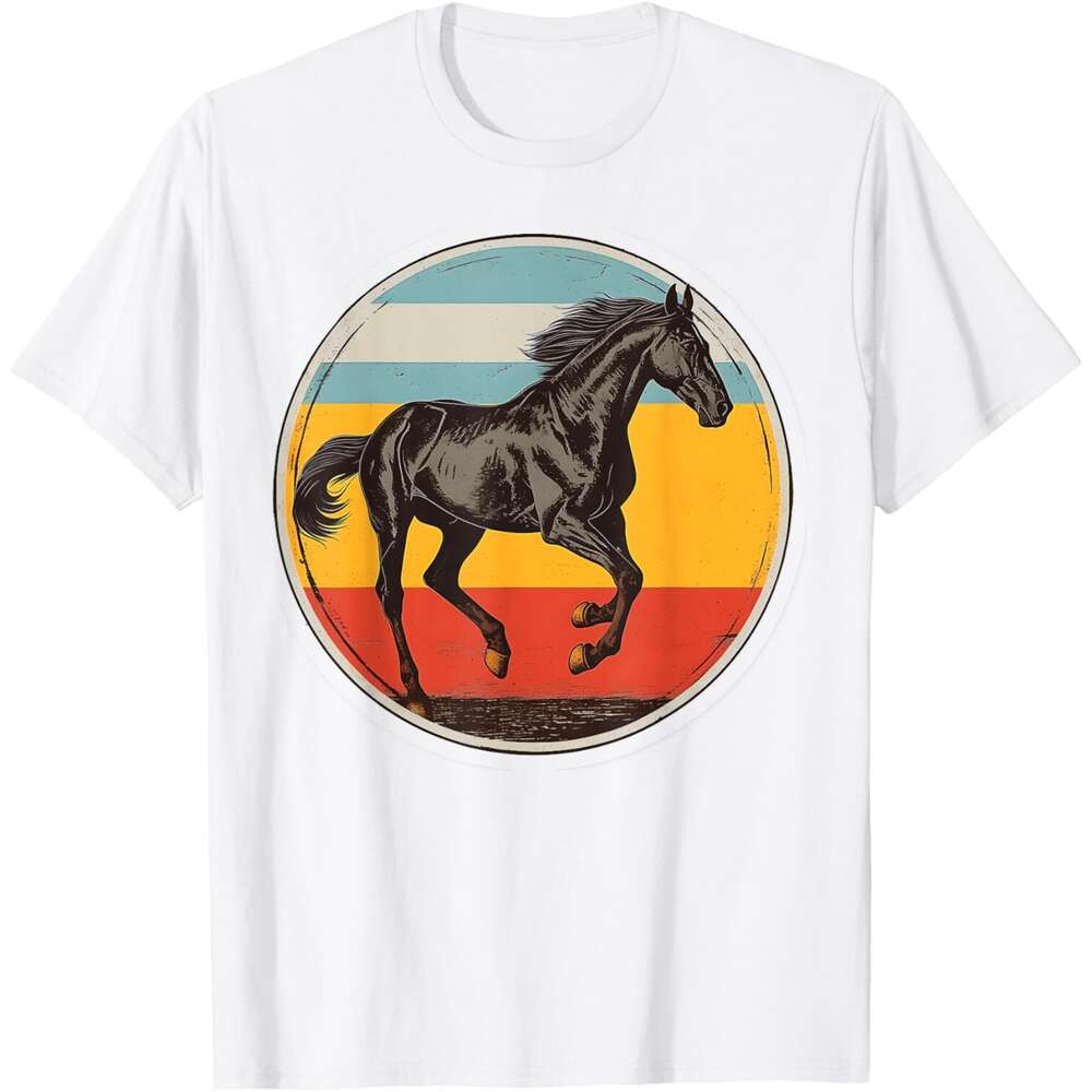 T shirt for Mens Horse Lover Retro Sunset Horseback Riding Equestrian Gift T-Shirt Shirts Tshirt Graphic Tee Casual Tops Clothes Short sleeve