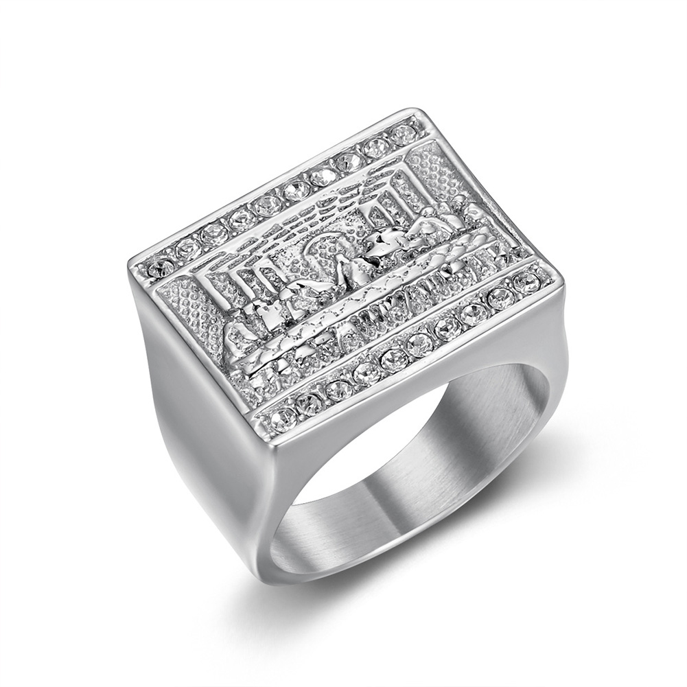 Classic Square The Last Supper Stainless Steel Casting Mens Ring 18k Real Gold Plated Jewelry