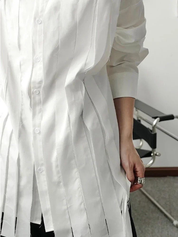 XITAO Tassel white shirt fashion full sleeve autumn single chest pleated small fresh casual style loose ZP2055 240814