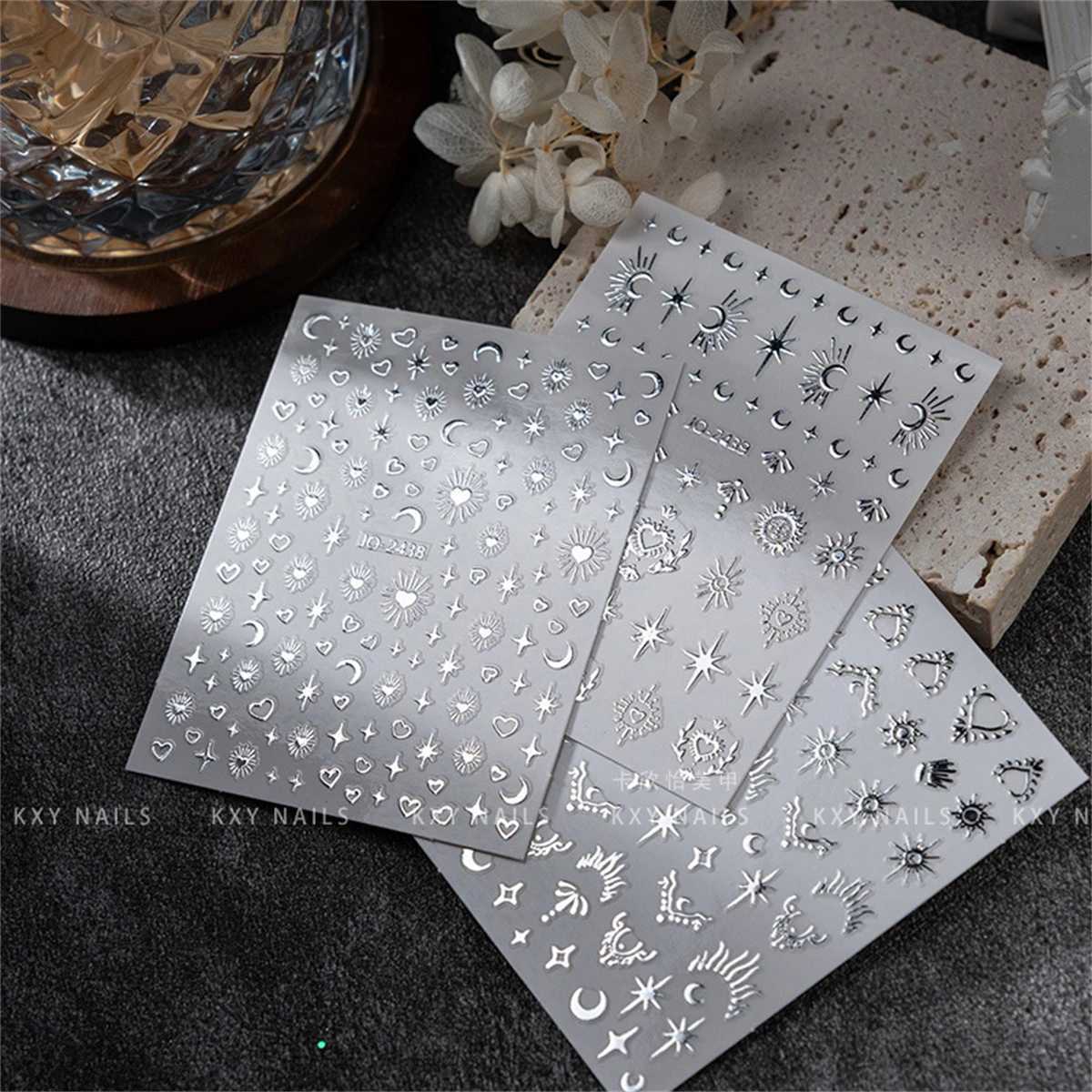 Random 5pcs Gold Silver Nail Art Decal Stickers Mixed Shapes Design Self-adhesive Sticker Acrylic Manicure Decorations AccessoryXJ240814