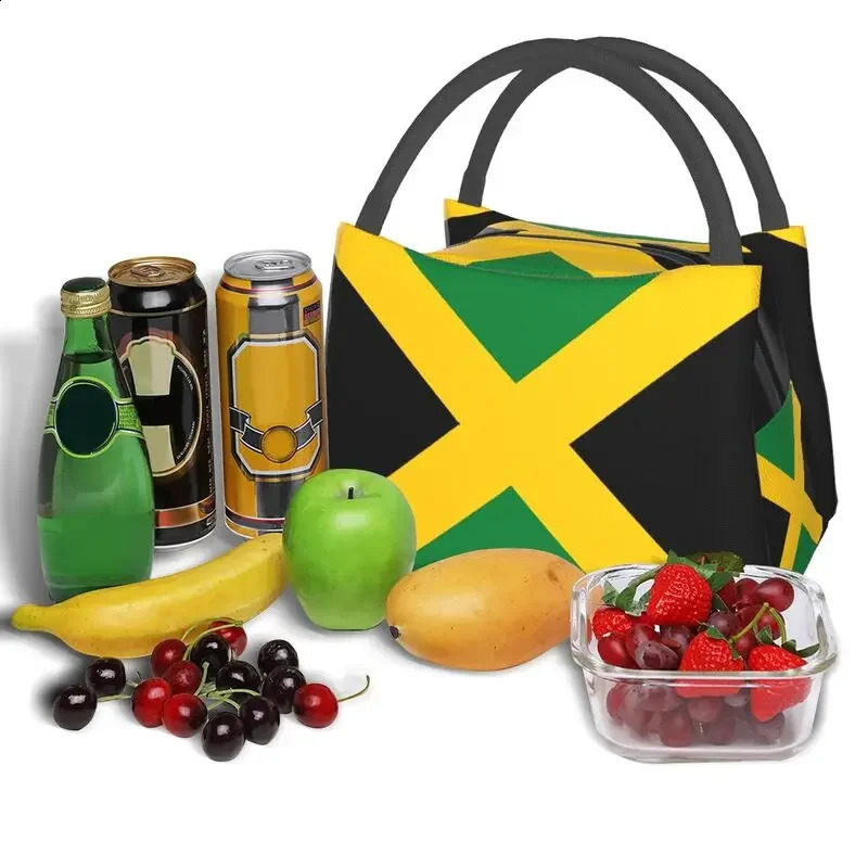 Jamaican Flag Thermal Insulated Lunch Bag Women Patriotism Resuable Lunch Tote for Office Outdoor Storage Meal Food Box 240816