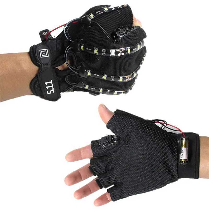 6 Colors Light-emitting Gloves Music DJ Party Cosplay Stage Performance Glowing Half Finger LED Beaming Laser Lights Gloves Y250725