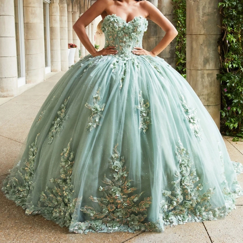 Mint Green Quinceanera Dresses Ball Gown Charming Appliques Beaded wer Off Shoulder Sweet 16 Dress Lace-up Vestidos 15 De