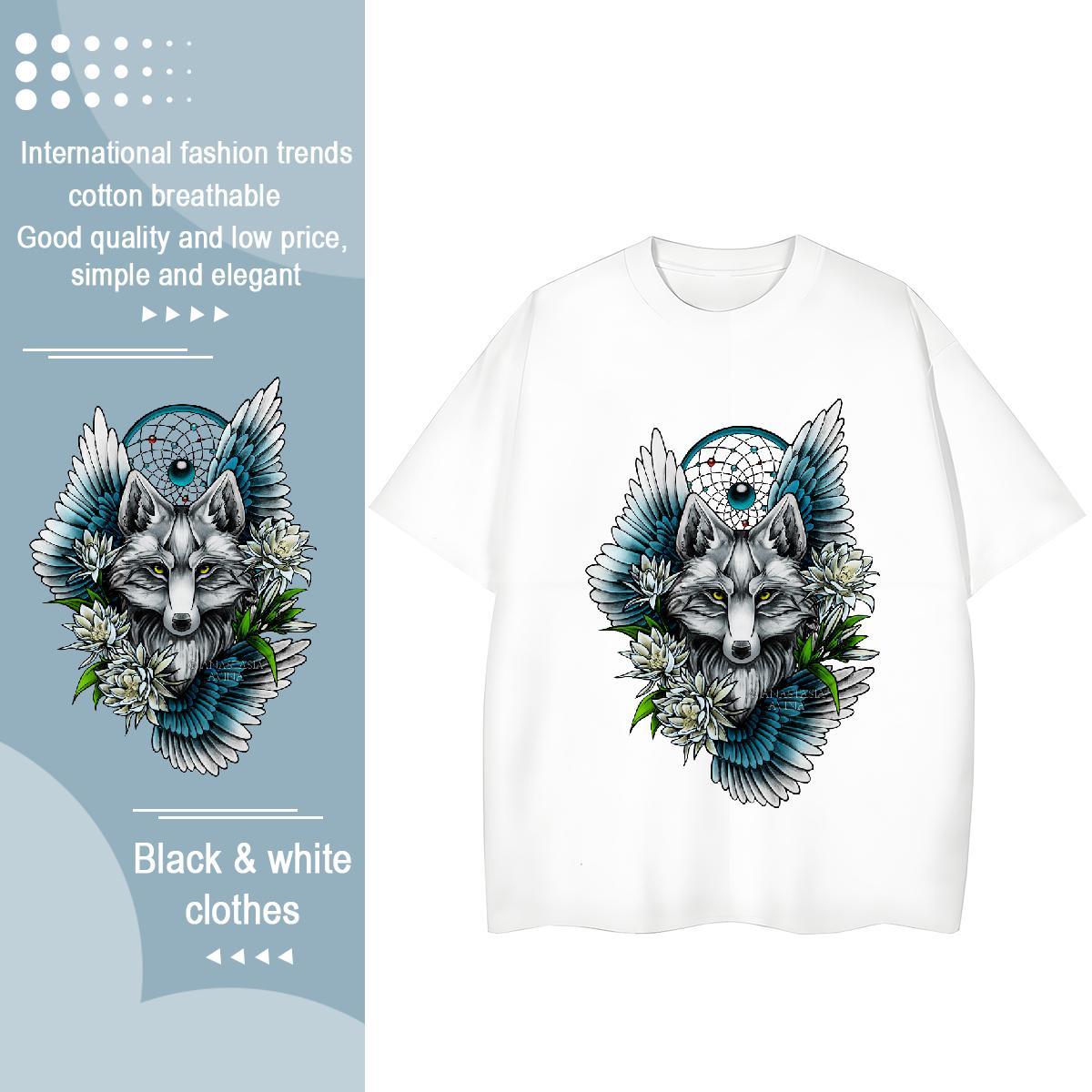 Custom Women T Shirts O-Neck Short Sleeve 230g 100% Cotton Women Tees Oversized L-4XL wolf Beach Soft Polos