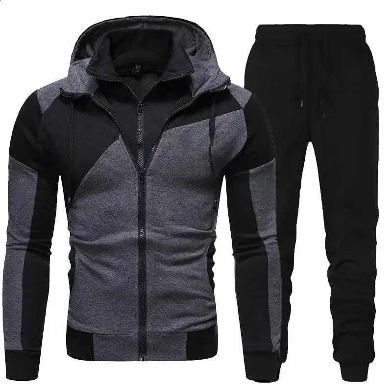 Mens Autumn Winter Tracksuit Zipper Hoodie and Pants 2 Piece Casual Sportswear Jogger Running Suit Fitness Sweatshirt 240821