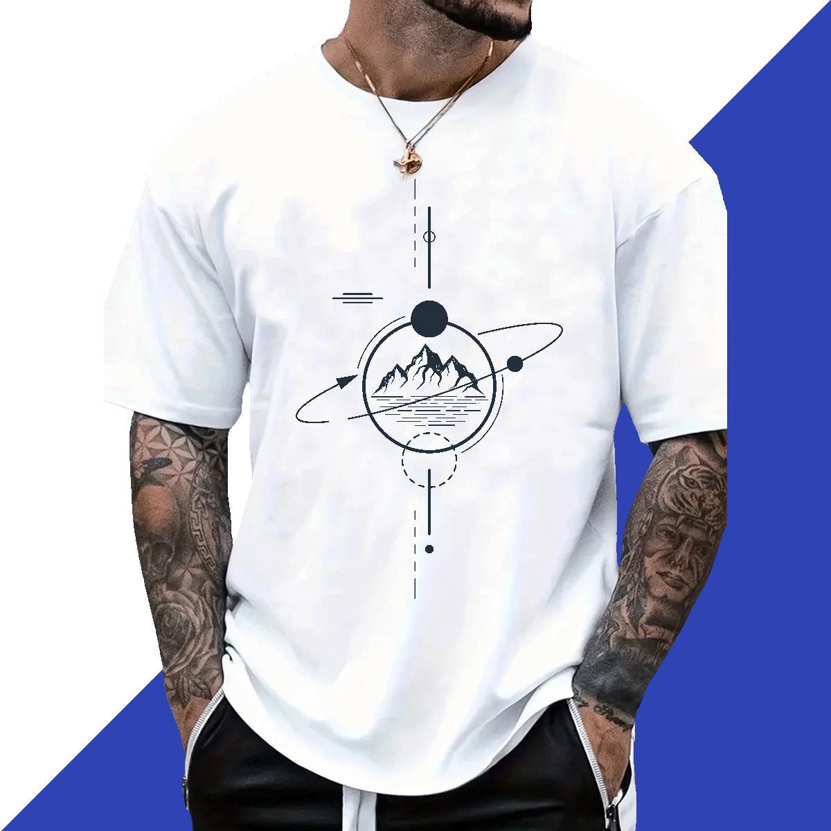 Wholesale Mens T Shirts 230g 100% Cotton mountains Street Casual Plus Size Cartoon Breathable Men Tees DIY Customized Tops