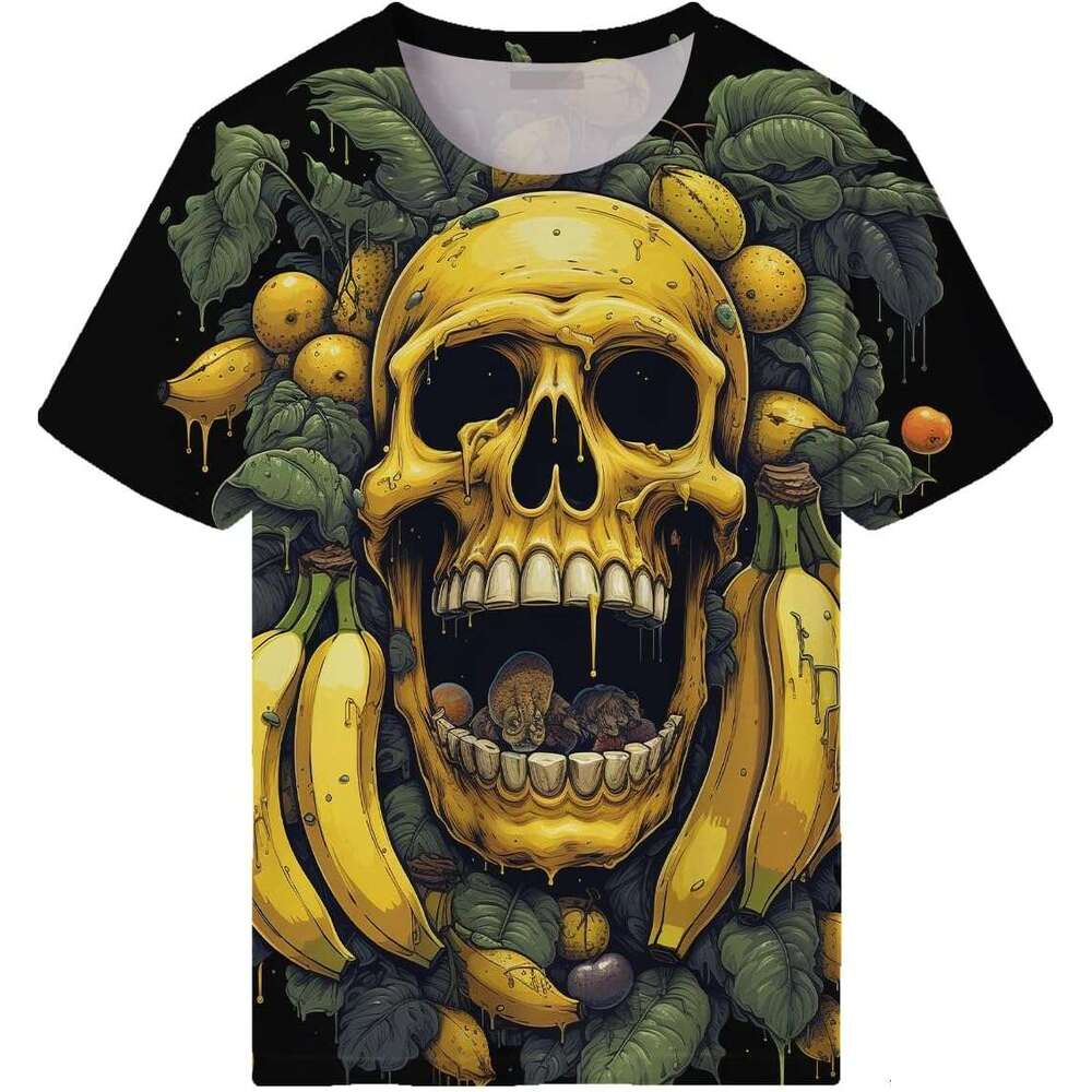 Halloween Mens T Shirt Novelity Pattern T-Shirts Hawaiian Style Fruit Skull 3D Print Short Sleeve Tee Shirts Tshirt Graphic Casual Tops Summer Clothes