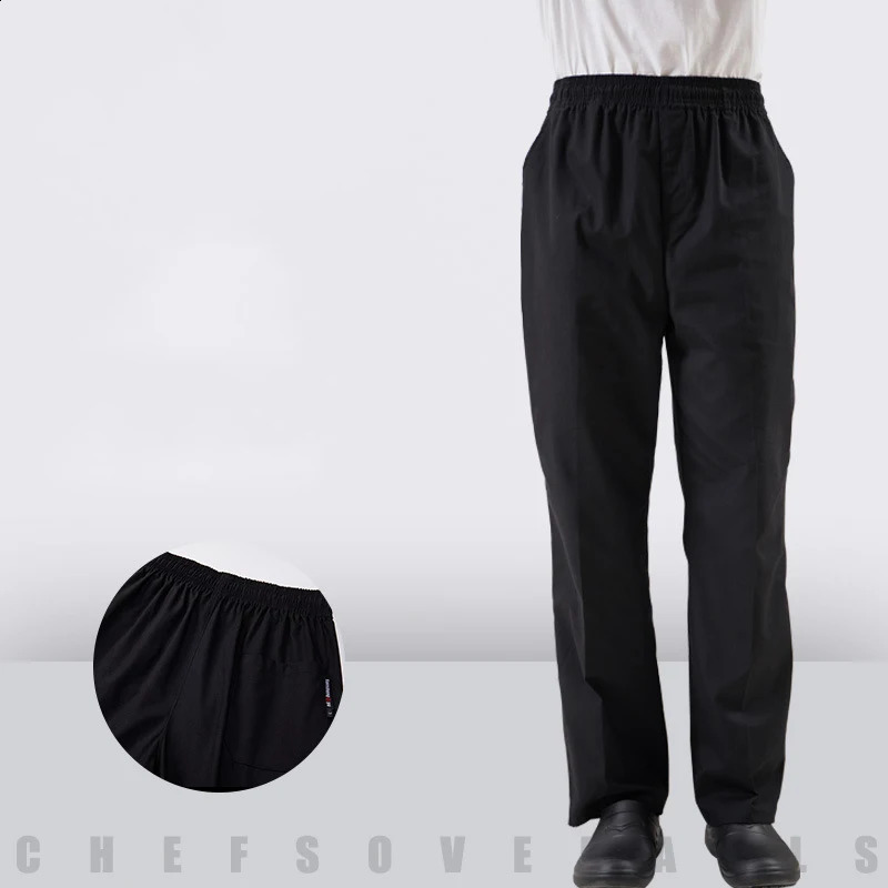 Black Unisex Chef Service Cook Uniform Chef De Partie Executive Chef Long Pant Elastic Restaurant Food Service Uniform 240816