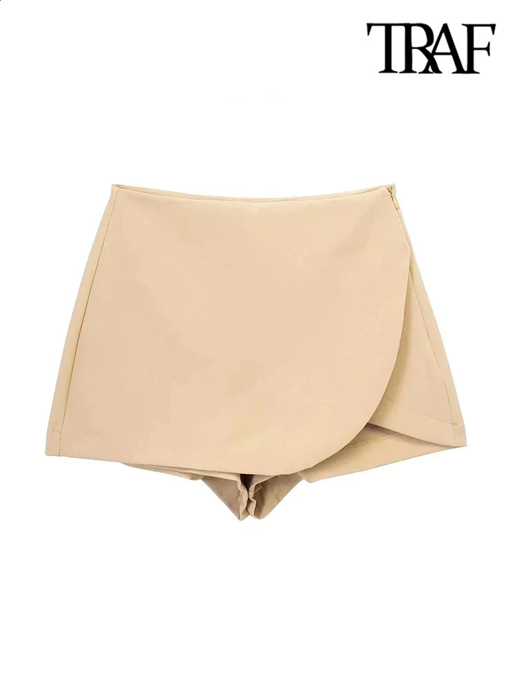 TRAF Womens Fashion Pareo Style Shorts Retro High Waist Side Zipper Skort Mujer w240816