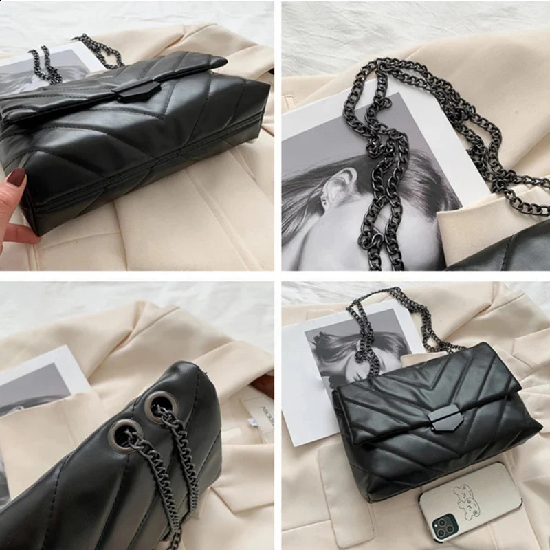 Chains Shoulder Bag Women PU Leather Armpit Fashion Messenger Small Flap Crossbody Lady Shopping Pouch femme 240816Z