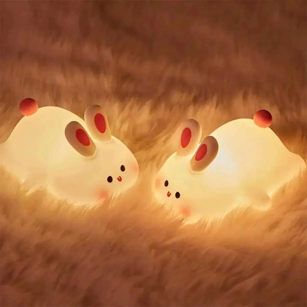 Big face rabbit night light childrens bedroom rechargeable toy light silicone cute decoration soft bed cabinet color Y5Z7 W240816