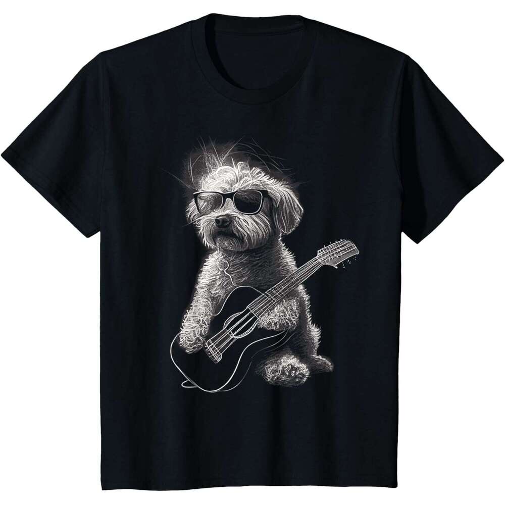 T shirt for Mens Cute Dog Playing Guitar T-Shirt Shirts Tshirt Graphic Tee Casual Tops Clothes Short sleeve