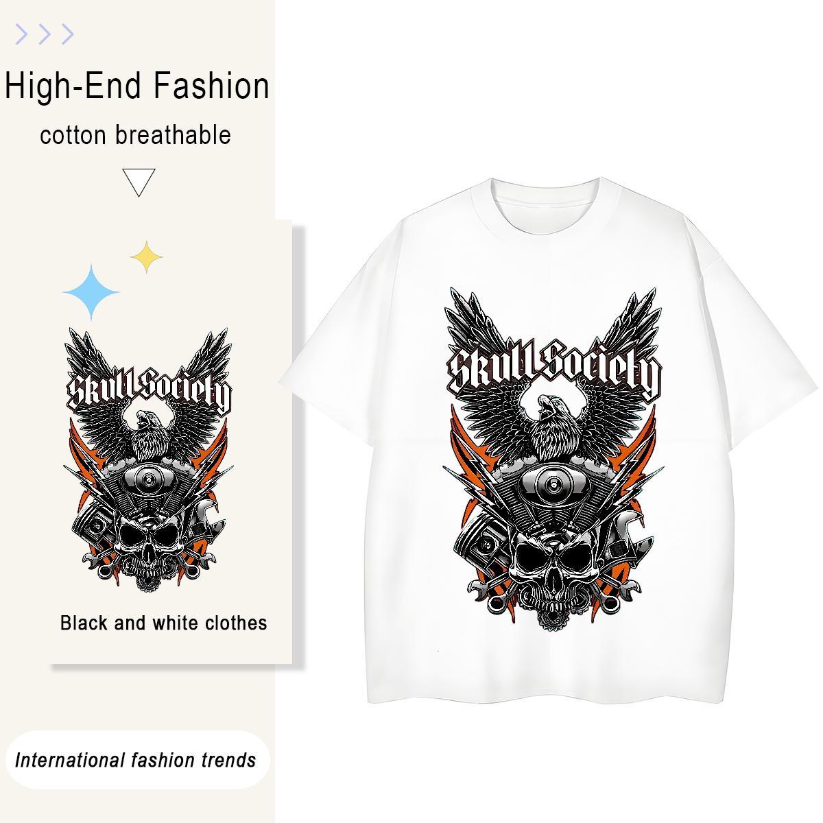 Factory Direct T-Shirts 230g Cotton Crew Neck Breathable Daily Wear skull Lady T shirt Free Shipping Customized Tops Shirt