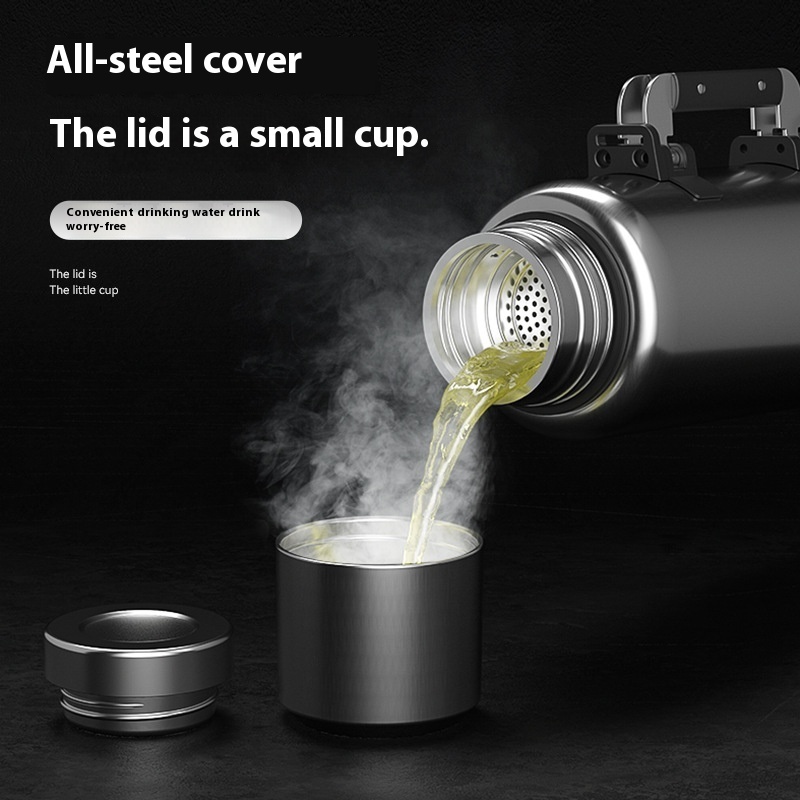 Large capacity 316L stainless steel insulated water bottle for outdoor travel, car mounted tea separation, household warm water bottle