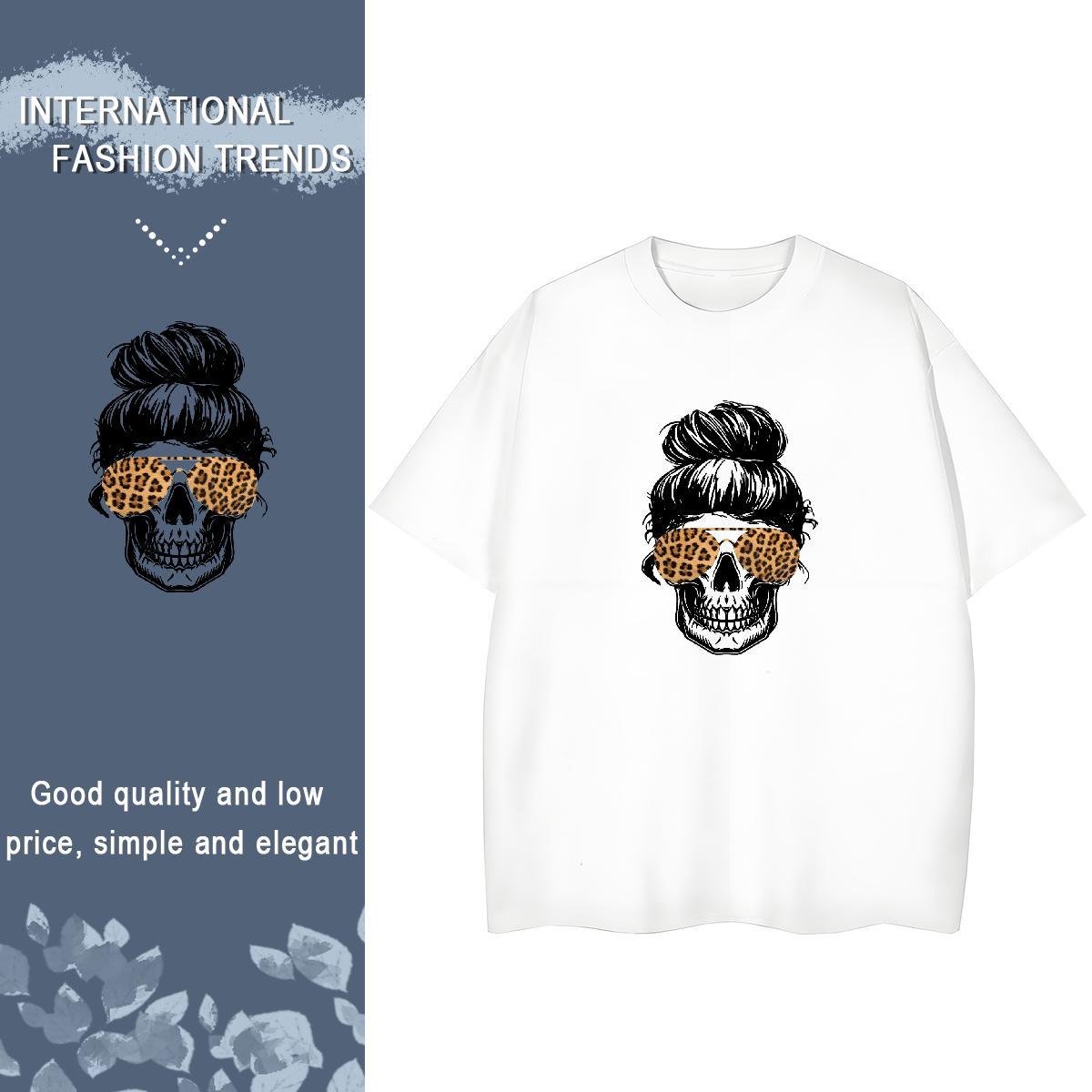 Fashion Casual Woman T Shirts 230g Pure Cotton Breathable Daily Outfit skull Unisex Tshirts Female Cartoon Print Top Shirts