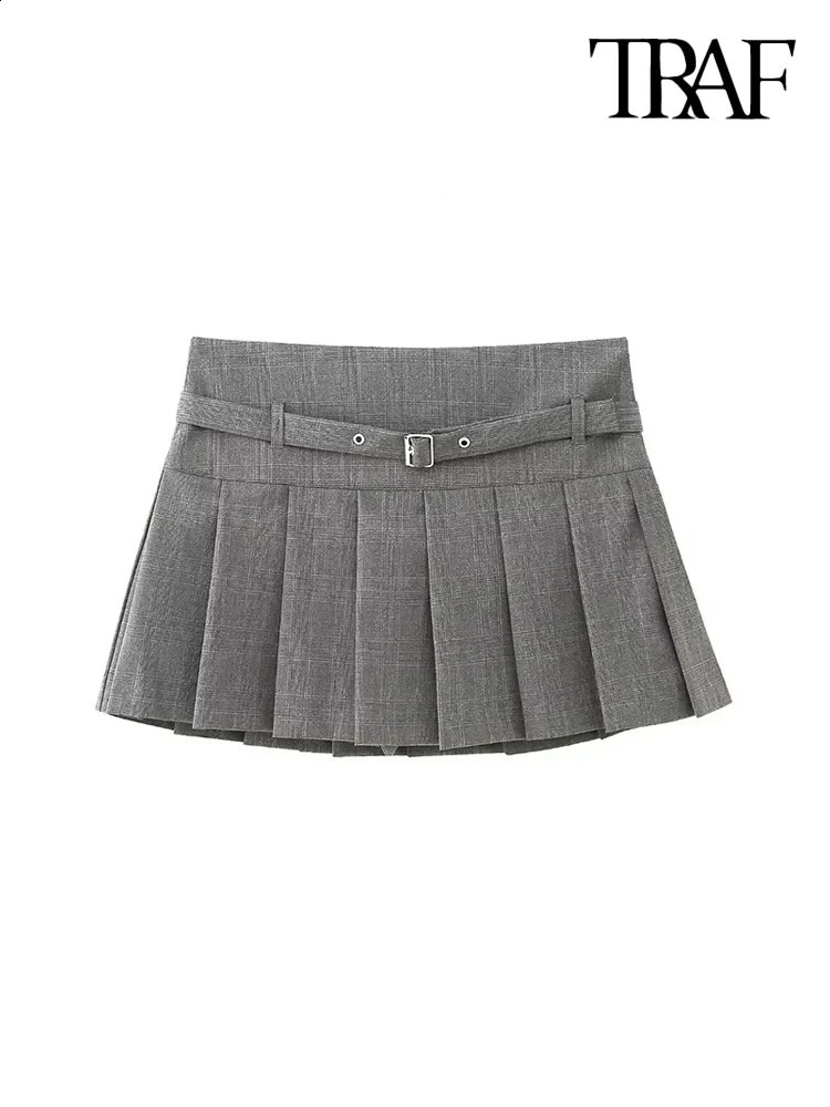TRAF pleated womens sprint with belt side zipper mid waist fashionable w240816