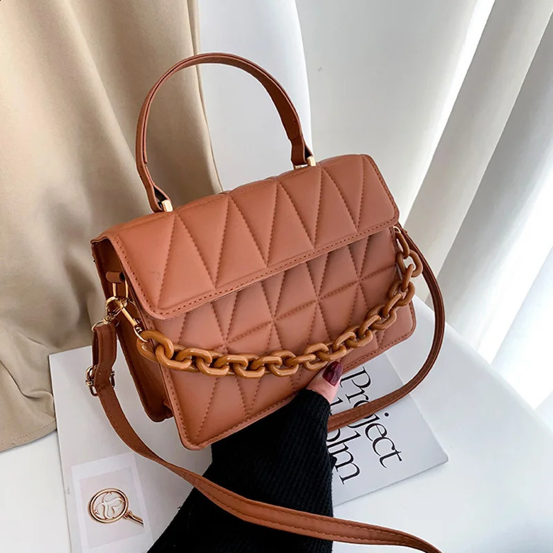 Trendy Plaid Women Shoulder Bag Fashion Chain Crossbody Bags Handbags and Purses Small Flap Top Handle 240823