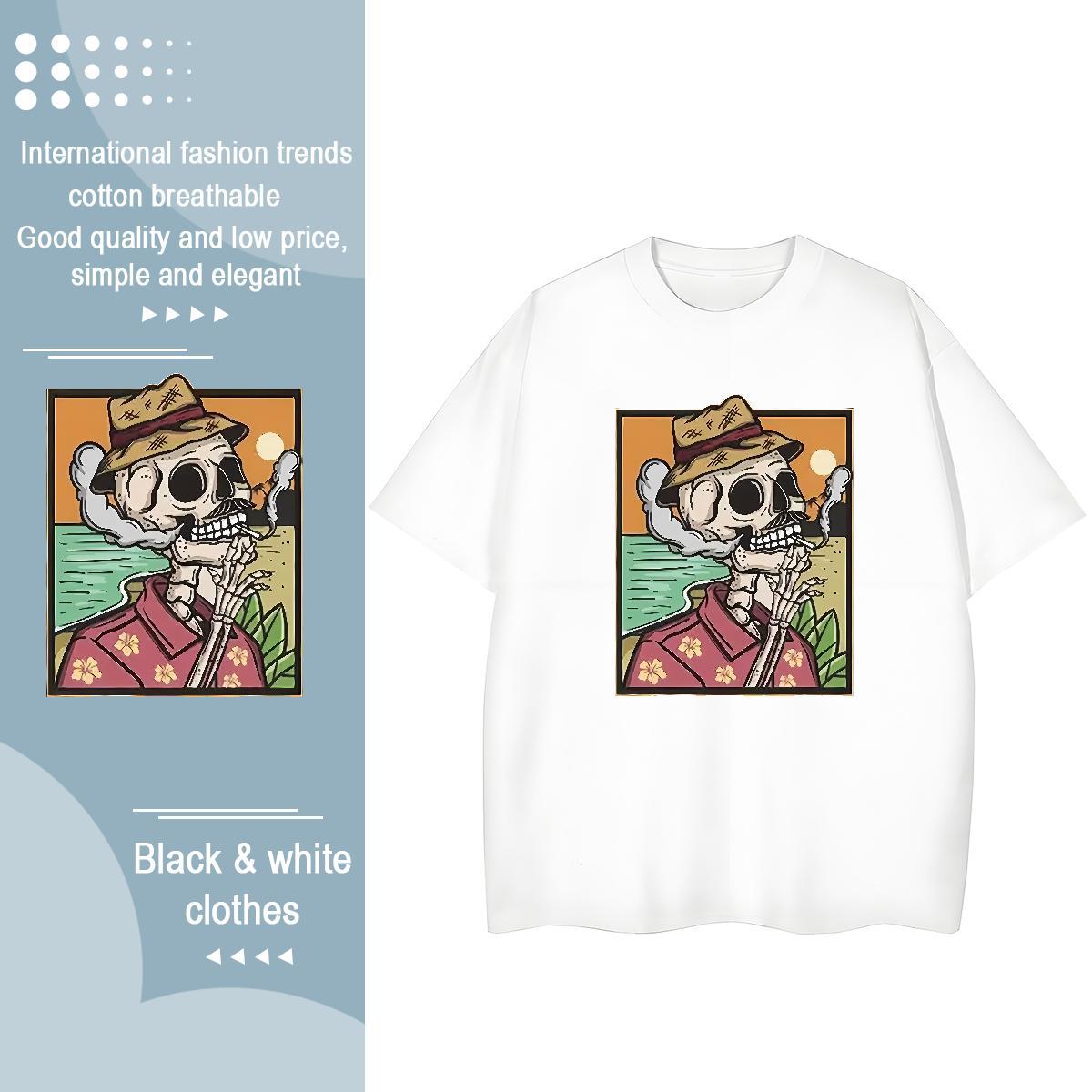Brand T shirt 230g Cotton skull Sports Casual Oversized Breathable Short Sleeve Mens Tshirts Fashion Casual Wear