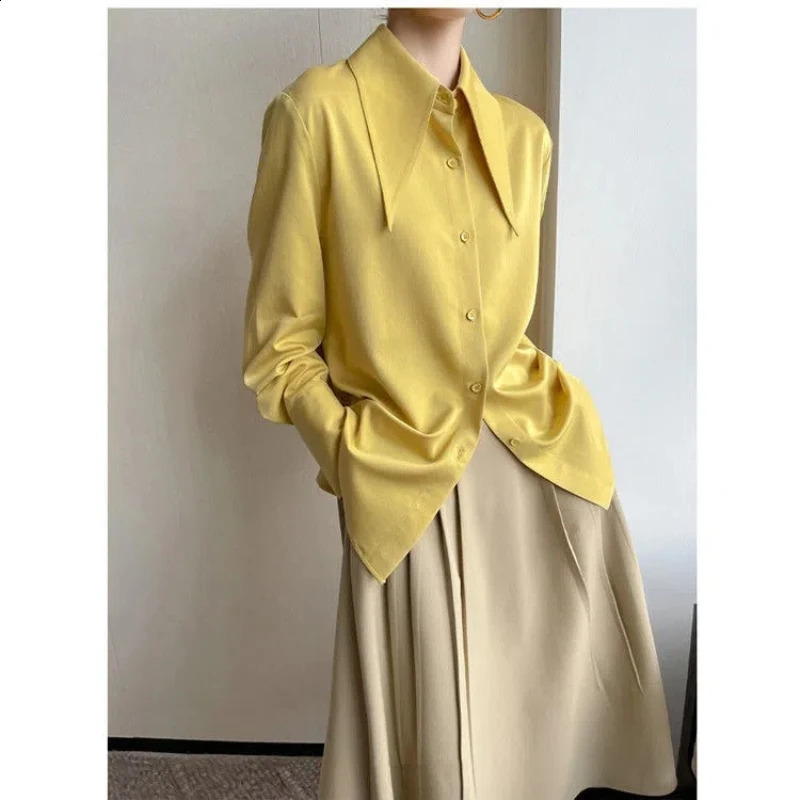 Spring Autumn Elegant Long Sleeve Loose Shirt Tops Solid Color All-match Fashion Blouse Temperament Korean Women Clothing 240816