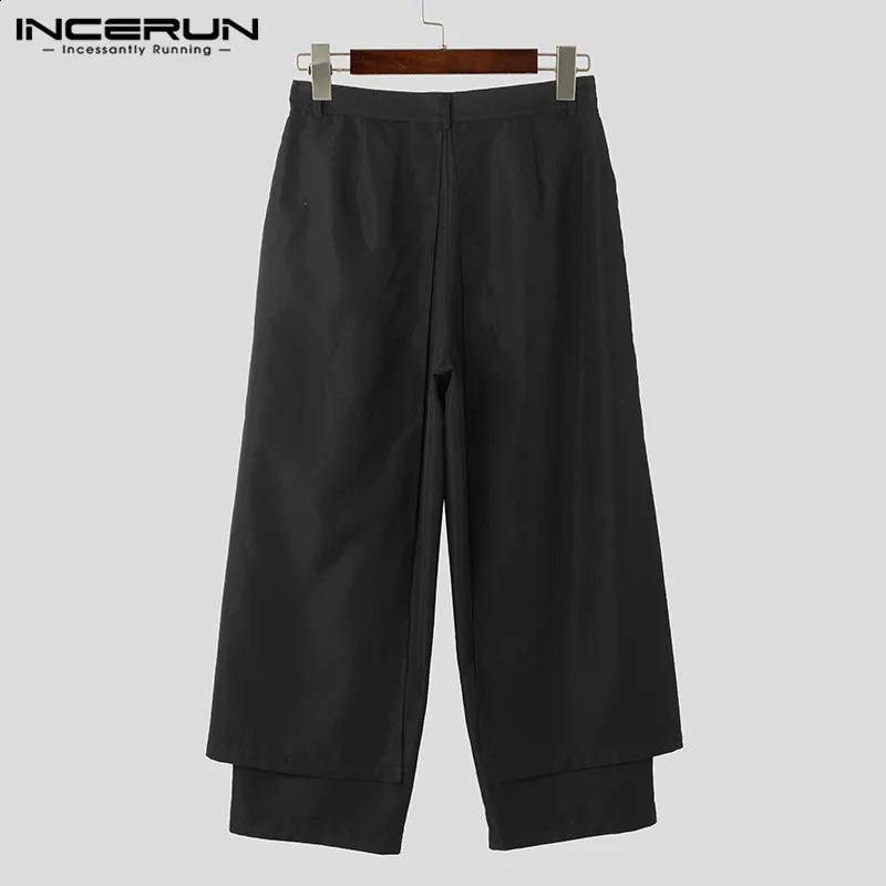INCERUN Mens Irregular Pants Solid Color Jogger Loose Button Fold Casual Wide Leg Street Clothing Fashion w240816