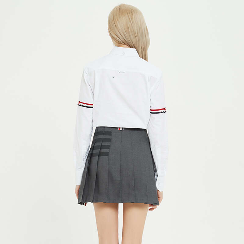 Women's Summer New High Waist Striped Pleated Light Proof Gray Slim Short Tennis Skirt