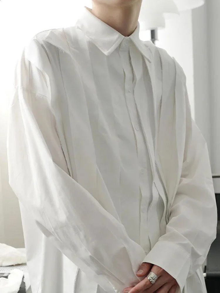 XITAO Tassel white shirt fashion full sleeve autumn single chest pleated small fresh casual style loose ZP2055 240814