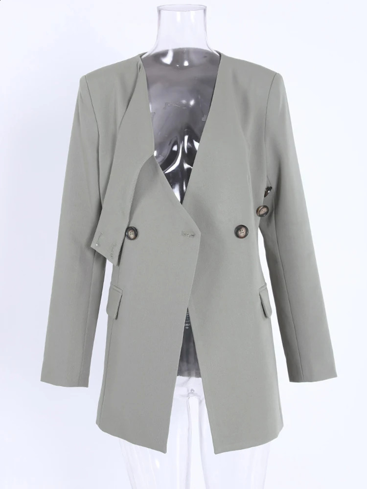 Womens Grey Button Cross Hollow Elegant Jacket Vneck Long Sleeve Fashion Trend Spring and Autumn CPDB002 240814