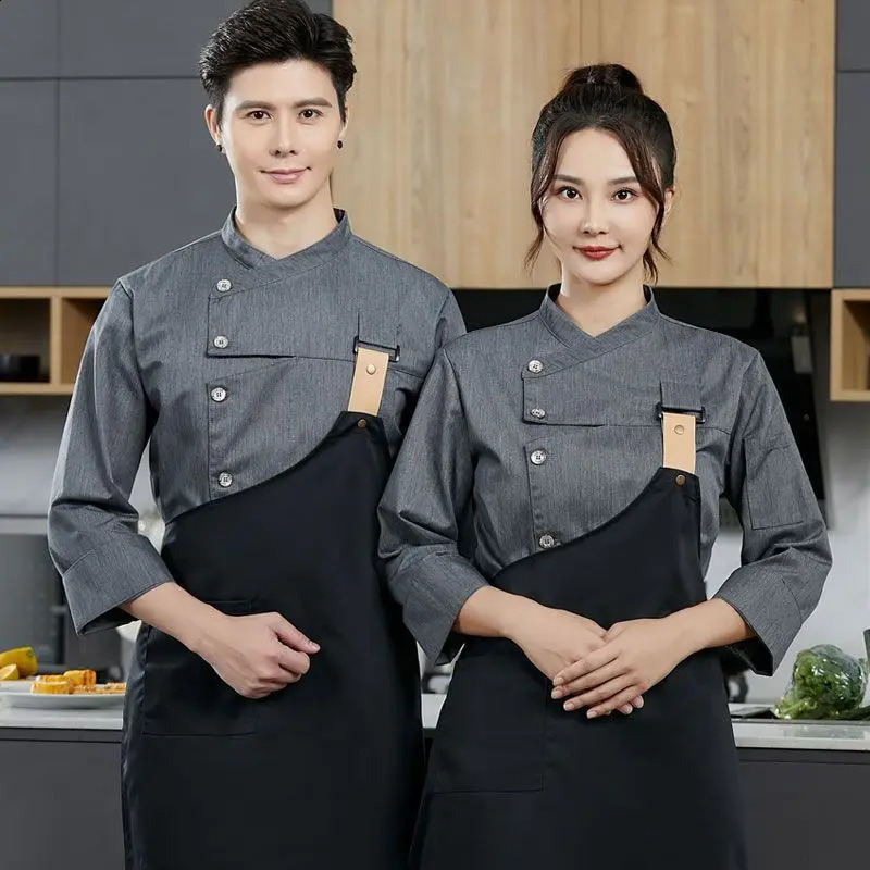 Men black Chef Coat short Sleeve Chef Jacket Apron for Summer Head Chef Uniform Restaurant el Kitchen Cooking Clothes 240816
