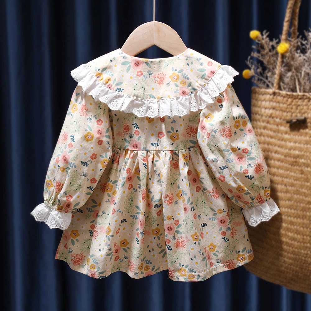 Fashion Floral O-Neck Long Sleeves Dress for Baby Kids Girls Spring Autumn Casual Dress for Princess Children Par Daily DressXJ241206