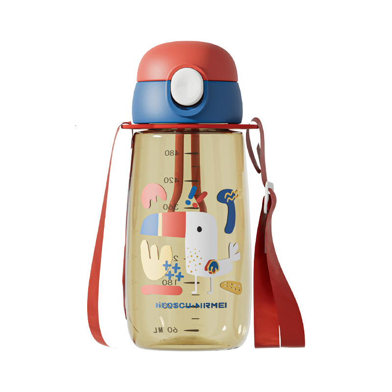 Plastic cup, children's sports anti fall straw cup, direct drinking cup, spring and summer student specific water cup for school