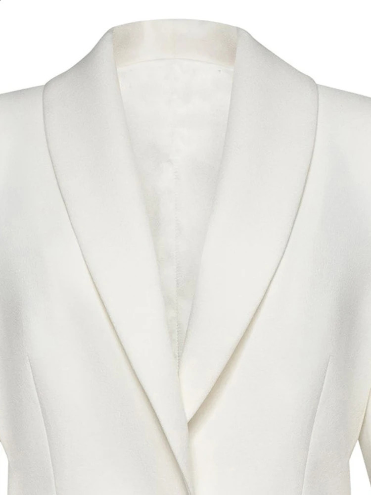 Womens white irregular pleated elegant jacket with ruffles lapel long sleeved fashionable and trendy spring autumn 1DH4840 240814
