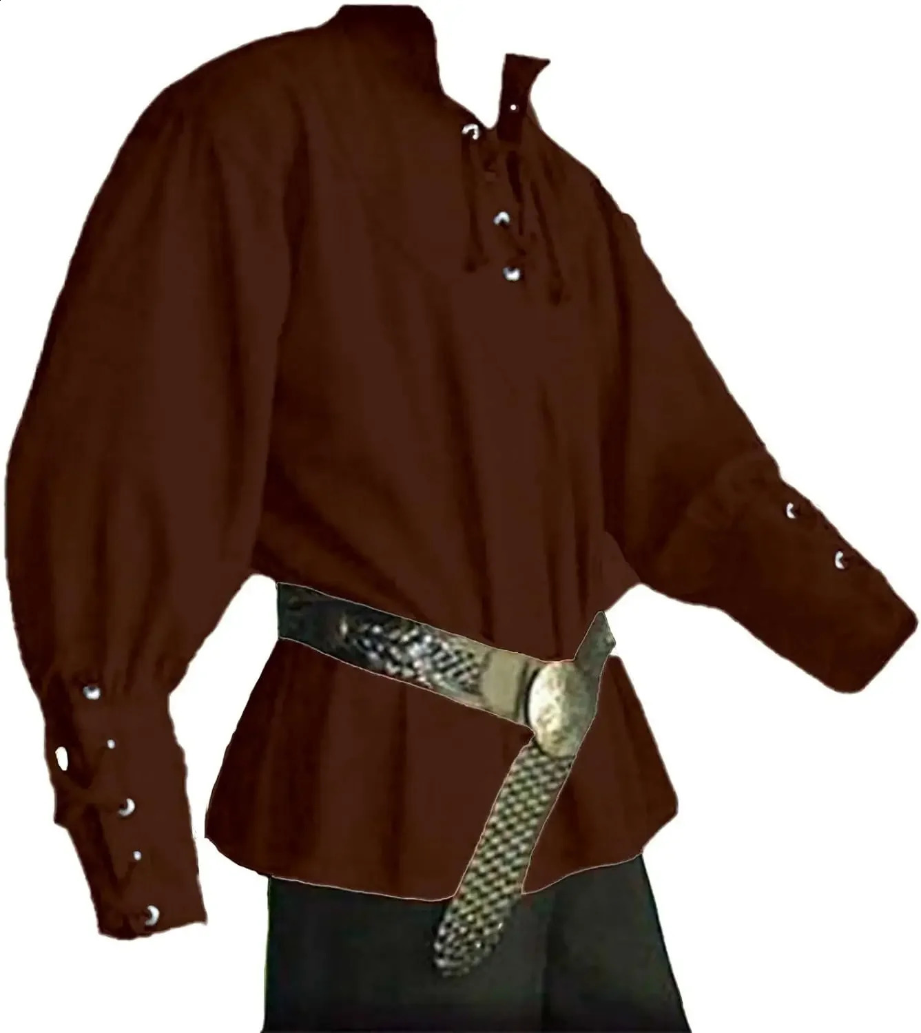 Mens medieval pirate costume vintage bandage shirt mercenary Scottish wide sleeved shirt long sleeved top 240816bj