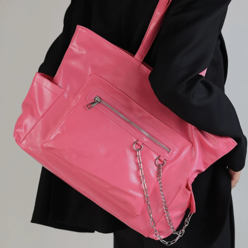 Trendy Women Sweet Shoulder Underarm Bag All Match Solid Chain Handbags Korean Office Lady Y2k Tote Bags High-capacity 240816