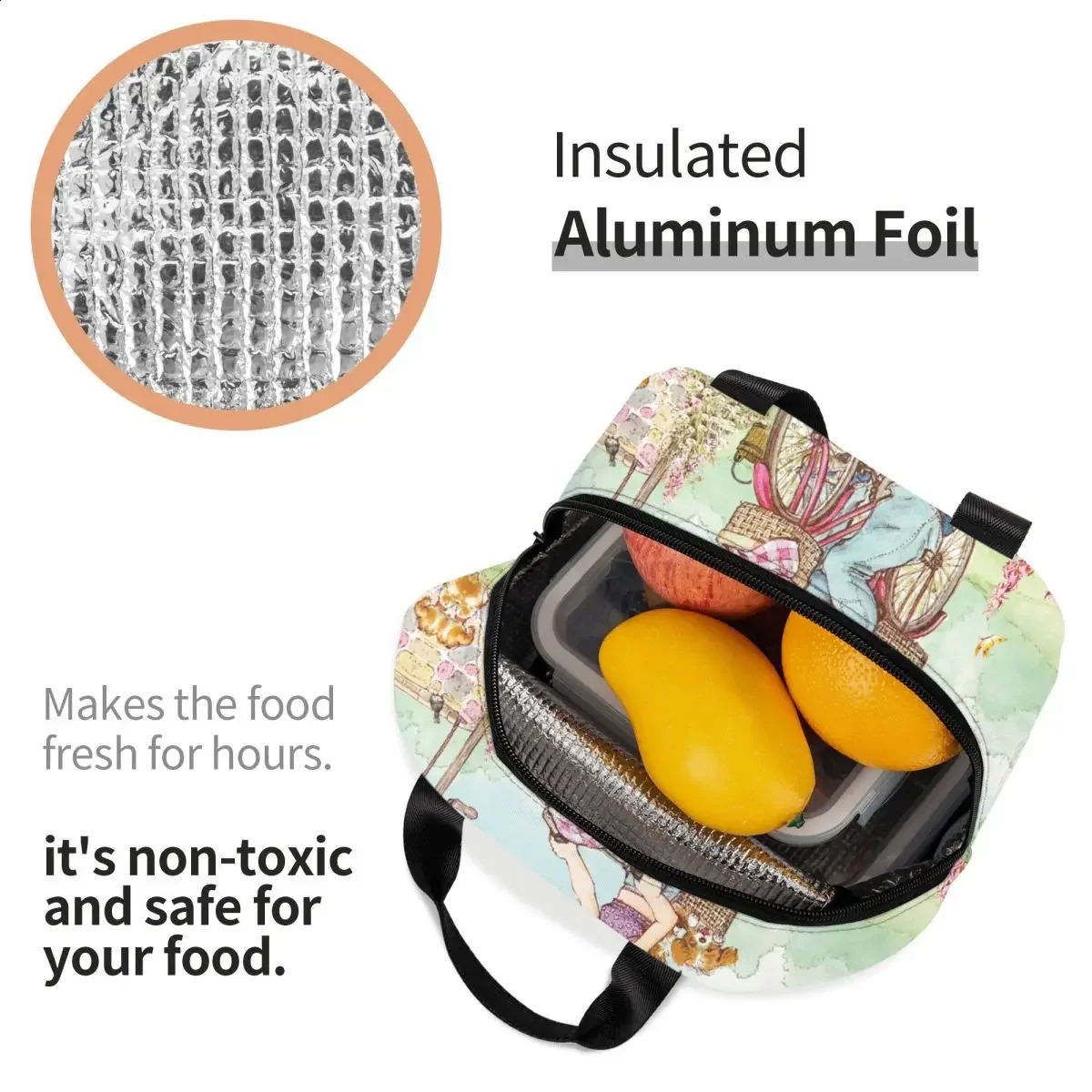 Cute Sarah Kay Girl Bike Ride Lunch Boxes Accessories Cartoon Village Life Thermal Cold Food Picnic Travel Lunch Bag Insulated 240816