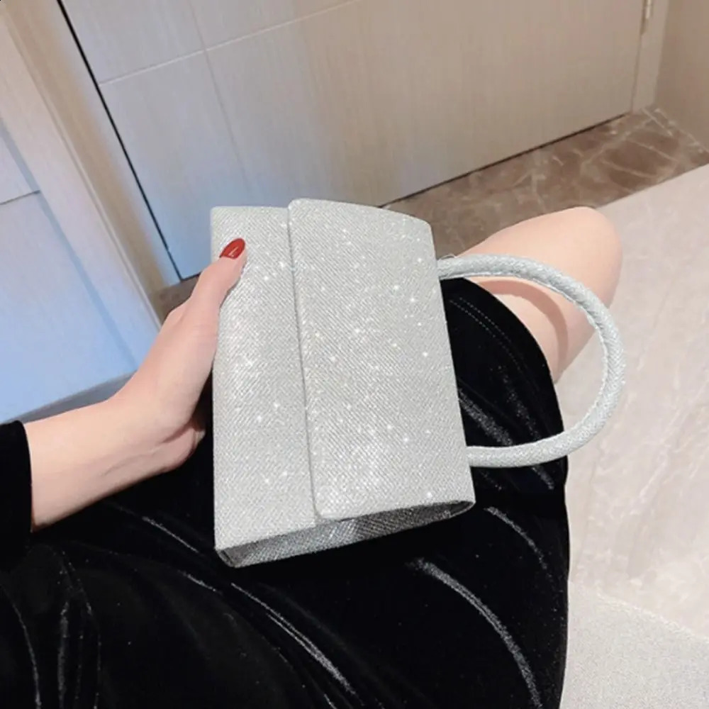Silver Bright Silk Evening Bag Women Elegant Fashion Banquet Clutch Chain Shoulder Bags Purse Female Handbag 240816Z