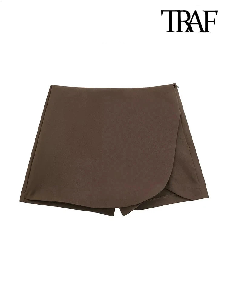 TRAF Womens Fashion Pareo Style Shorts Retro High Waist Side Zipper Skort Mujer w240816