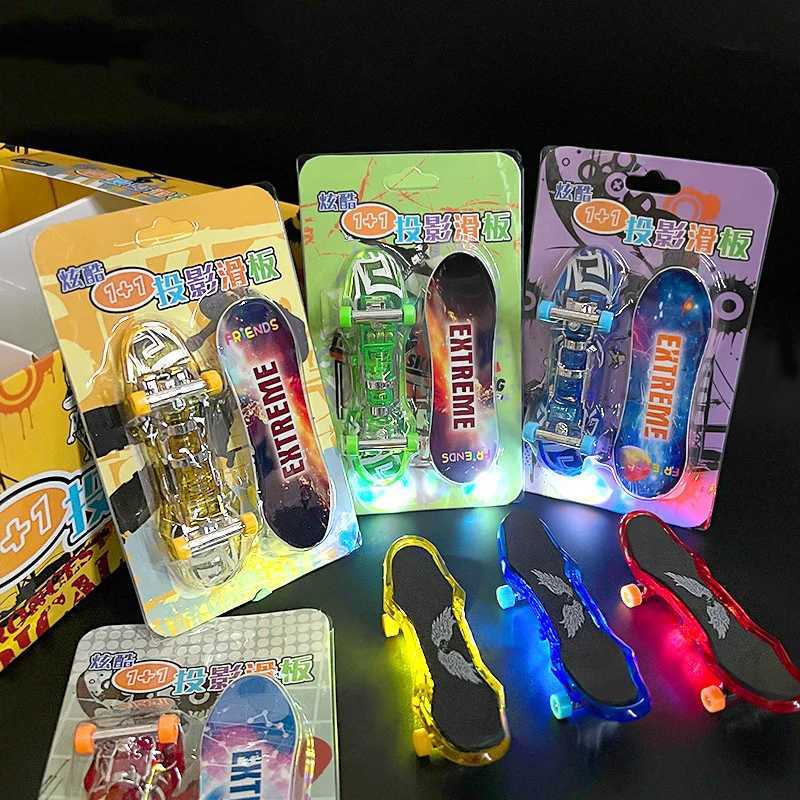 Finger Skateboard Toy Cartoon Animation Mini Fingertip Projection LED Glowing Scooter Childrens Puzzle Table Games Novelty Toys Y240817