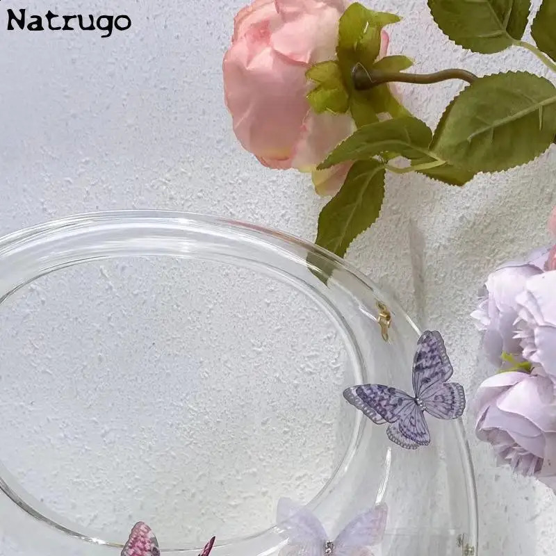 Butterfly Decoration Acrylic Clutch Bag Women Clear Wedding Evening Party Round Purse Tote Handbag 241216