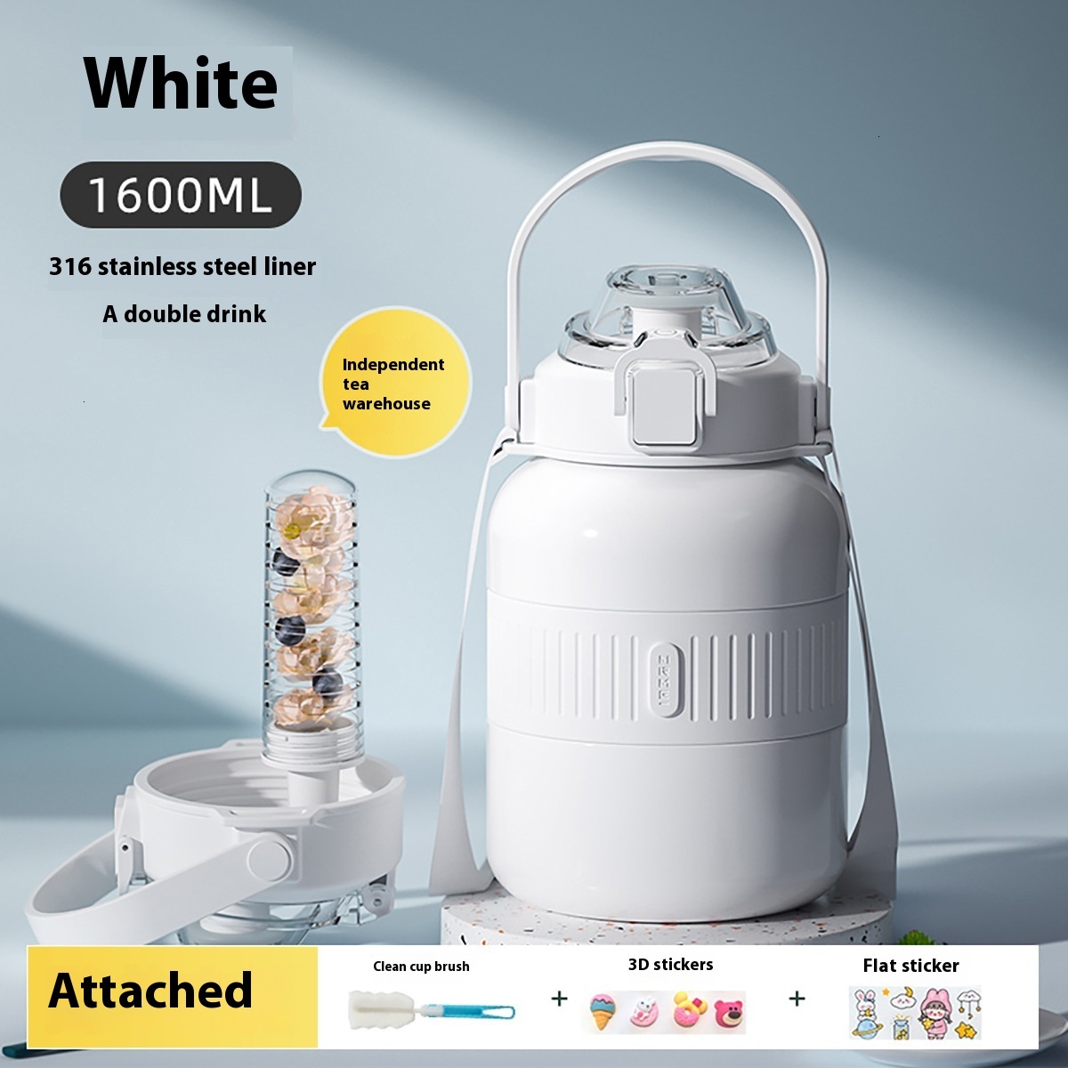 2000ml Large Capacity Portable Water Cup with Tea Separating Straw