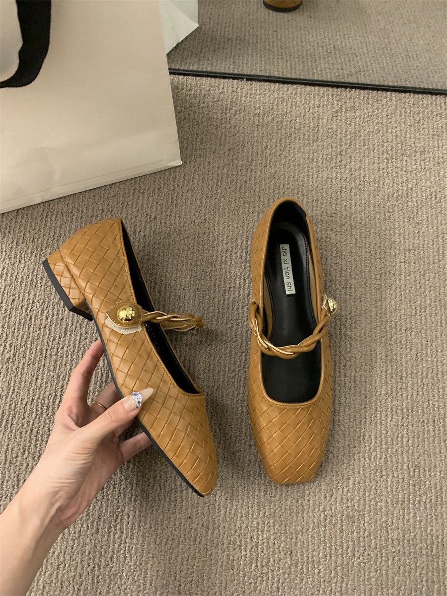 Women's shallow mouth square toe low heel niche temperament single shoe
