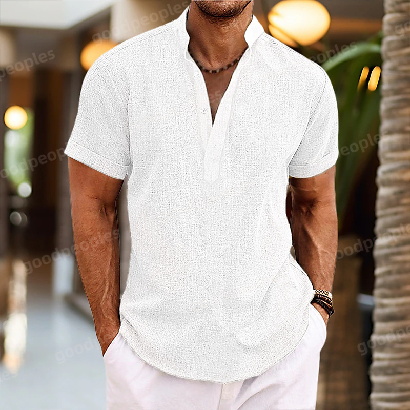 Summer Mens T-shirt Solid Color Short Sleeved Mens Casual Shirt Short Sleeved Fashionable Stand up Collar T-shirt Youth Fashion Clothing Size S-XXXL