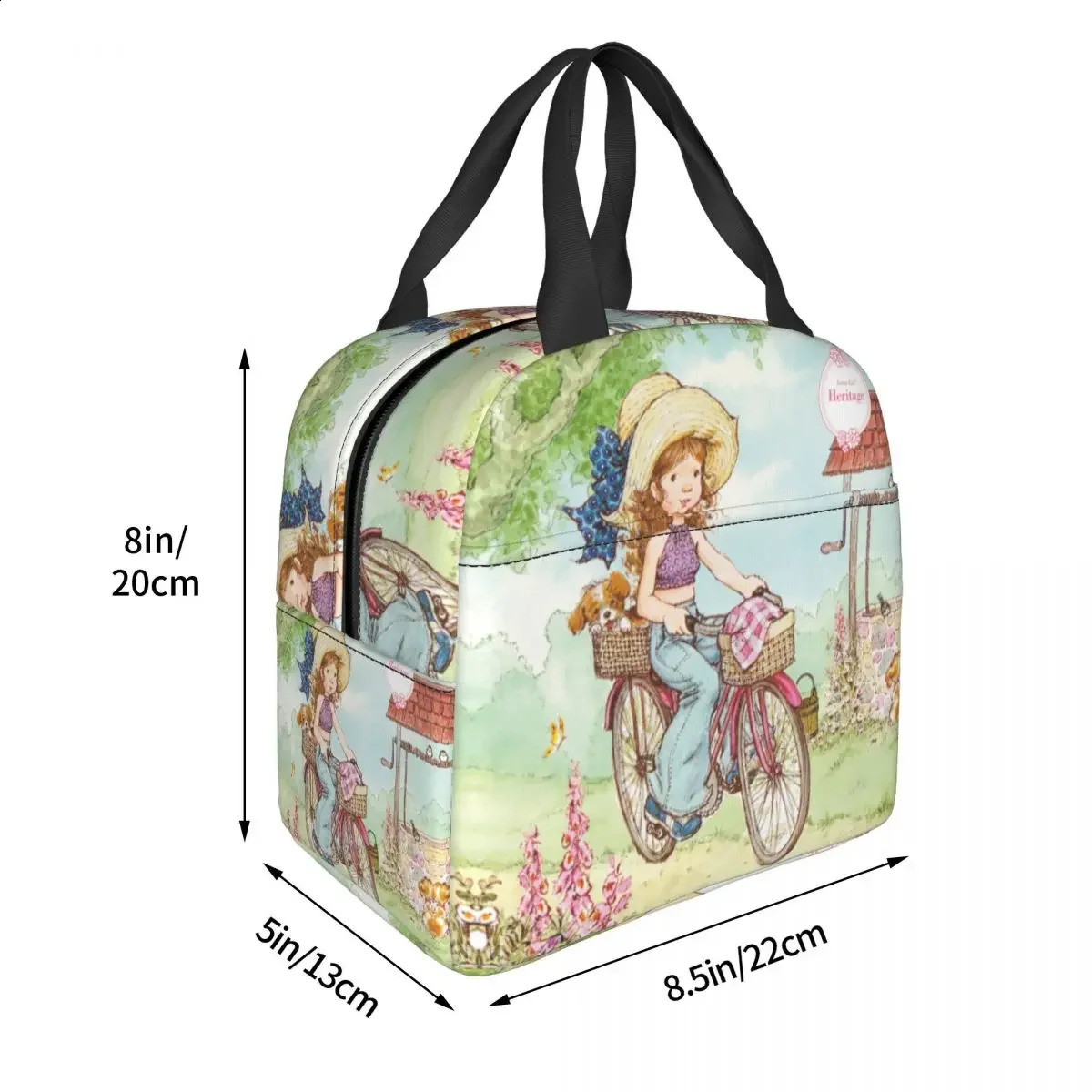 Cute Sarah Kay Girl Bike Ride Lunch Boxes Accessories Cartoon Village Life Thermal Cold Food Picnic Travel Lunch Bag Insulated 240816
