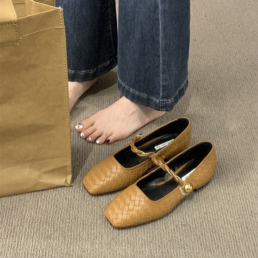 Women's shallow mouth square toe low heel niche temperament single shoe