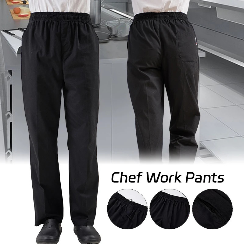 Black Unisex Chef Service Cook Uniform Chef De Partie Executive Chef Long Pant Elastic Restaurant Food Service Uniform 240816