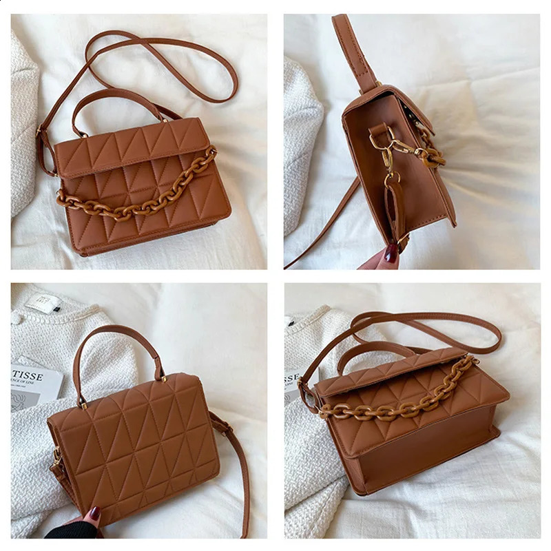 Trendy Plaid Women Shoulder Bag Fashion Chain Crossbody Bags Handbags and Purses Small Flap Top Handle 240823