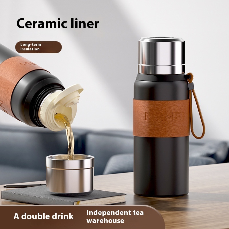 Insulated cup, large capacity Kung Fu braised tea set, men's and women's tea, portable business sports tea cup
