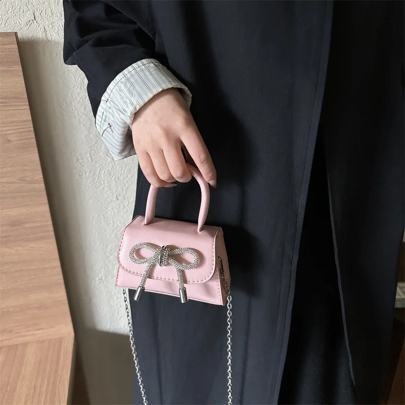 Bow n Solid Color Mini Shoulder Bag PU Leather Flap Crossbody Bags for Women 2024 Fashion Female Chain Purse and Handbags 240816