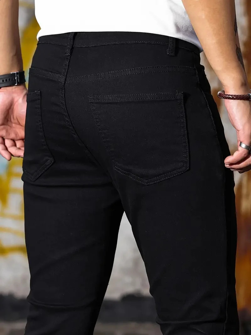 Mens pants vintage washed zipper stretch jeans casual slim fit mens Trouser plus size pencil denim tight w240816