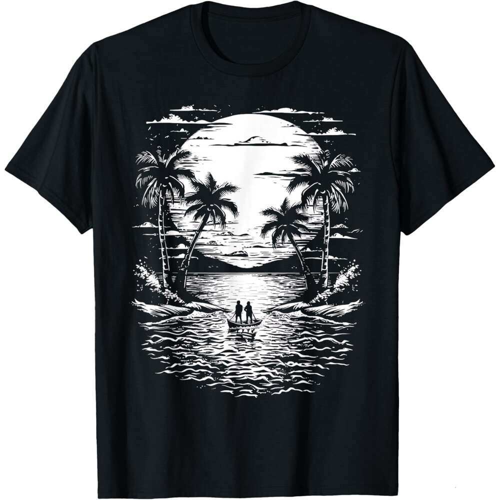 Maglietta Per Uomo Paradiso Della Spiaggia Del Tramonto Tropicale Con Palme Da …
